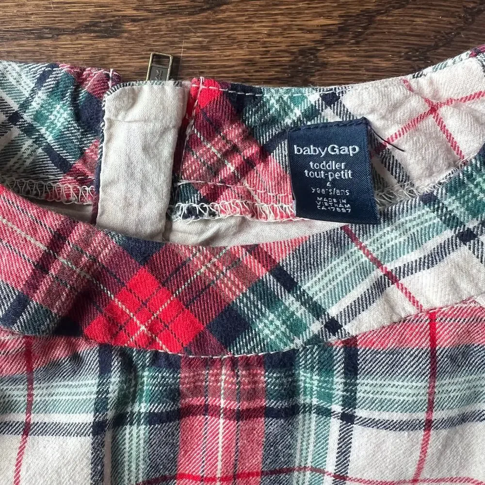 Baby Gap Toddler Girl's Lined 100% Cotton Holiday Plaid Zipper Dress Tunic -4